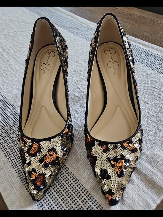 Jessica Simpson Shoes - Jessica Simpson Black Gold Copper Sequin Pointed-toe Pumps
